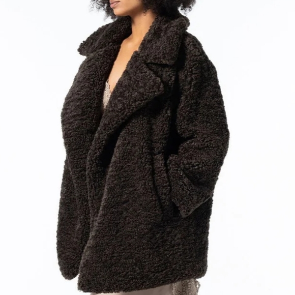 Burning Torch Teddy Faux Fur Coat In Brown Sample Size OS - Picture 2 of 11